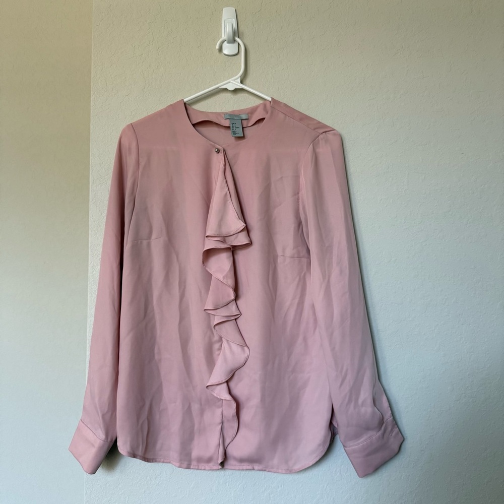 H&M Light Pink Long Sleeve Ruffle Blouse